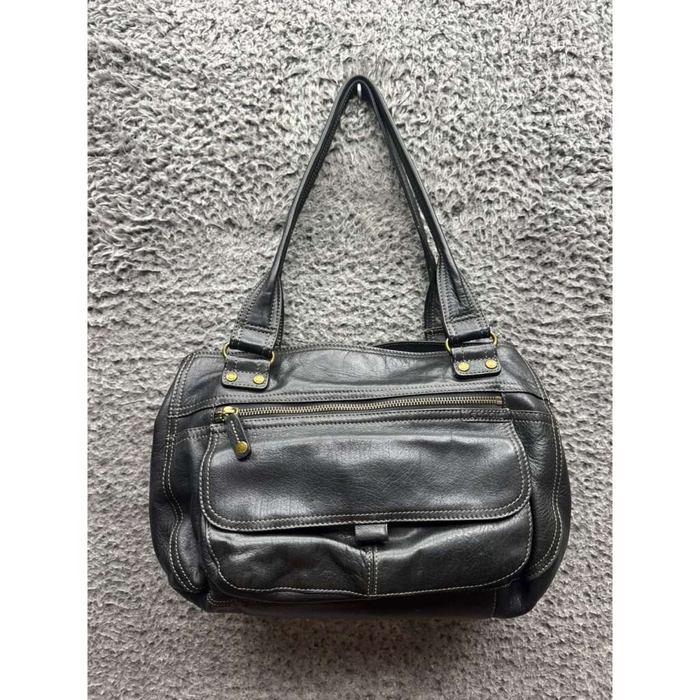 Vintage Fossil Women's Genuine Pebbled Leather Shoulder‎ Bag Black 12.5" x 8"